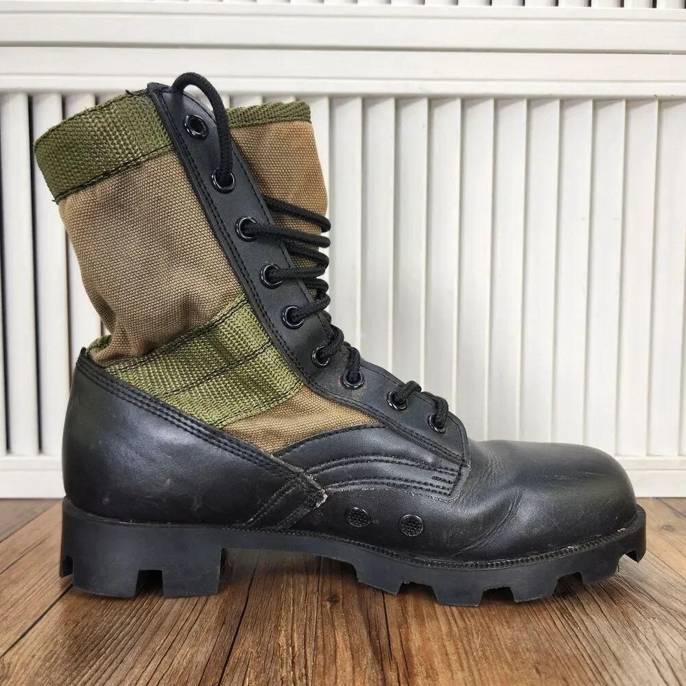 Rothco Jungle Boots Mens Size 8W Wide Green Canvas Black Leather Combat Military